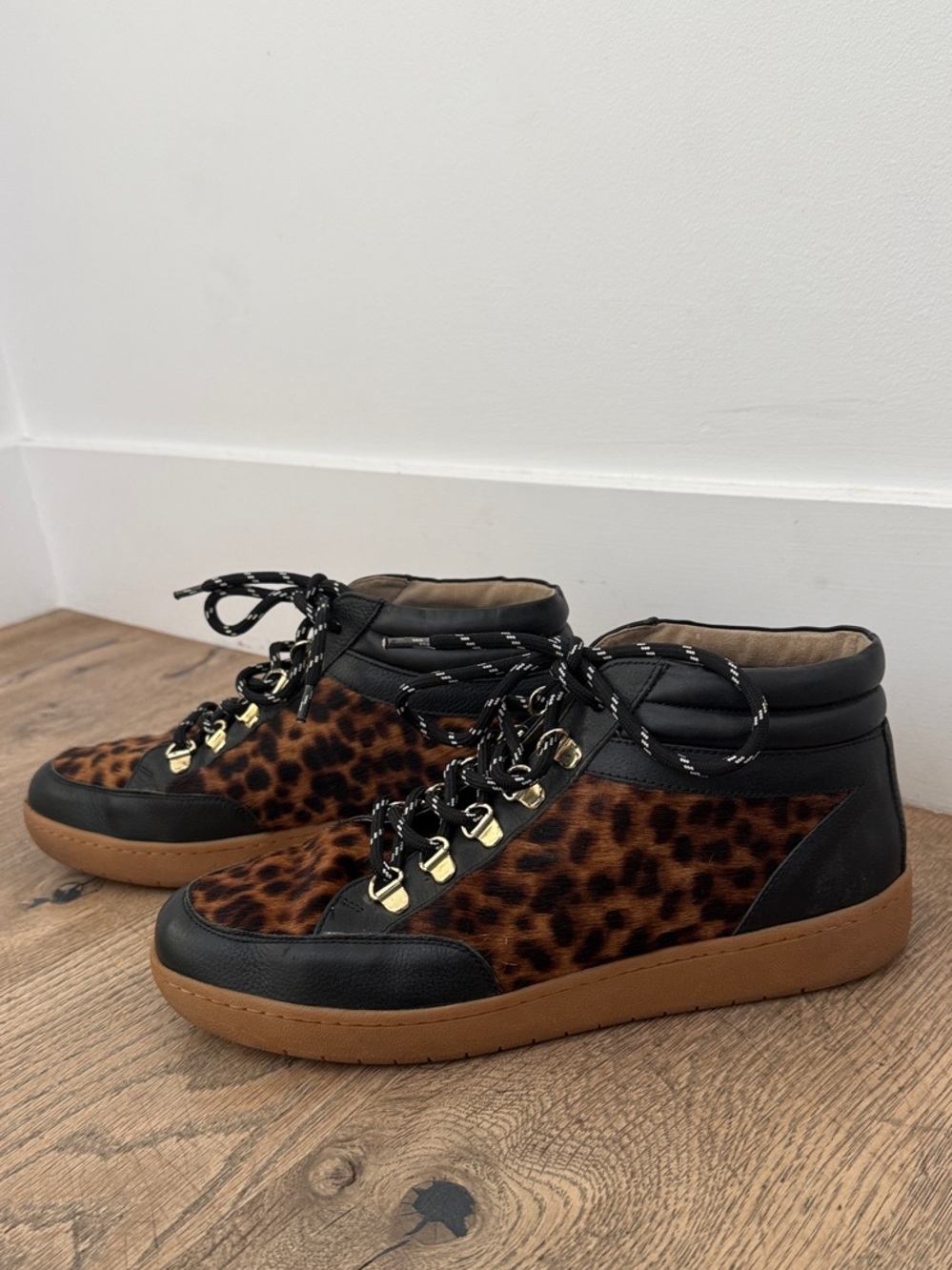 Women's Boden Leopard Print Leather High-Top Sneakers - Black & Brown